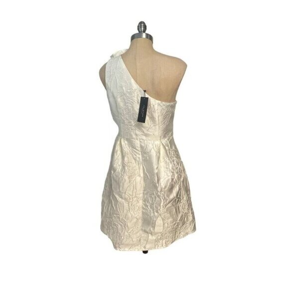 Halston Heritage One-Shoulder Floral Jacquard Textured Dress Chalk NWT 4 - Picture 5 of 7